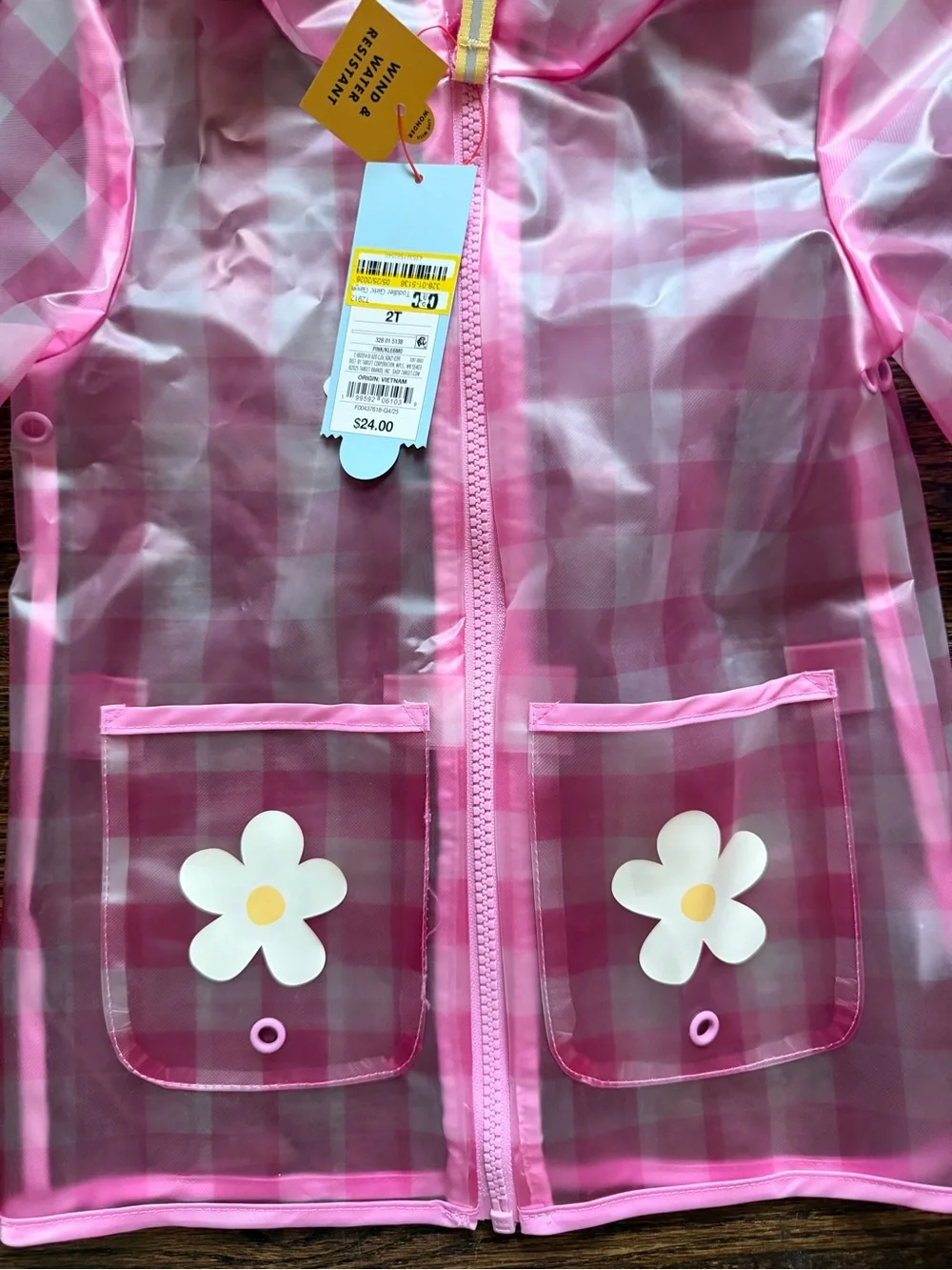 Cat & Jack Pink Gingham Raincoat with Daisy Pockets